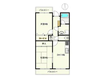 サンフラワーII(2DK/1階)の間取り写真