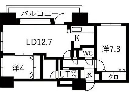 ラ・クラッセ札幌中島公園スクエア(2LDK/2階)の間取り写真