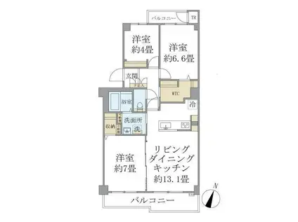 EVERTOW COLORE SENGENDAI(3LDK/1階)の間取り写真