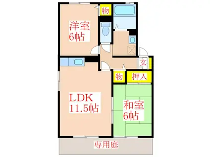 ヴェルドミール隼人A棟(2LDK/1階)の間取り写真