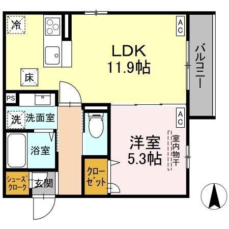 D-ROOM蒲町東(1LDK/1階)の間取り写真