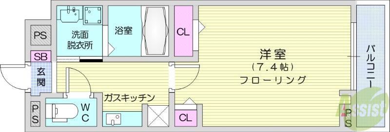 フェリシア南小泉(1K/3階)の間取り写真