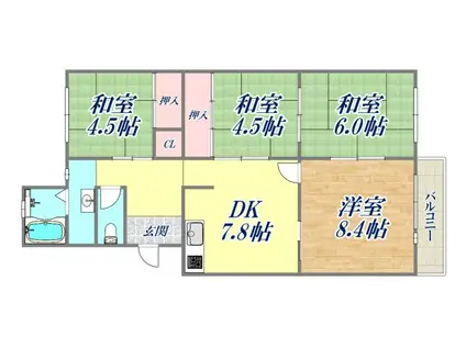 宝塚光明四号棟(4DK/5階)の間取り写真