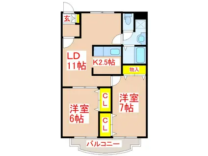 ガーデンプレイス錦江 (2LDK/3階)の間取り写真