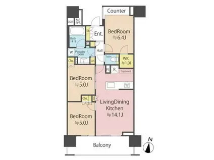 パークホームズ川越ザレジデンス(3LDK/15階)の間取り写真
