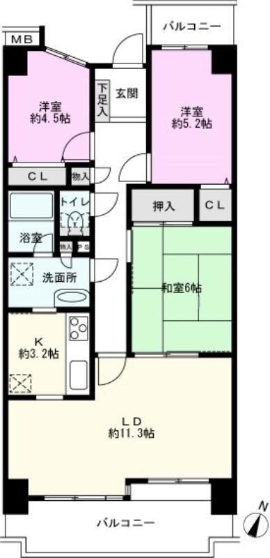 蕨スカイマンション(3LDK/7階)の間取り写真