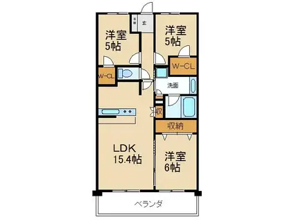プラウド枚方(3LDK/2階)の間取り写真