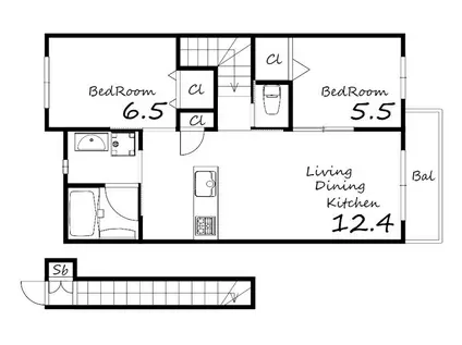 フェリーチェカーサ下戸田(2LDK/2階)の間取り写真