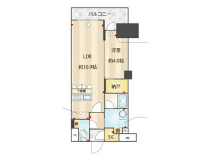 プレール・ドゥーク亀戸VI(1LDK/9階)の間取り写真