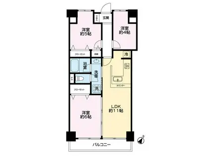 朝日広尾マンション(3LDK/3階)の間取り写真