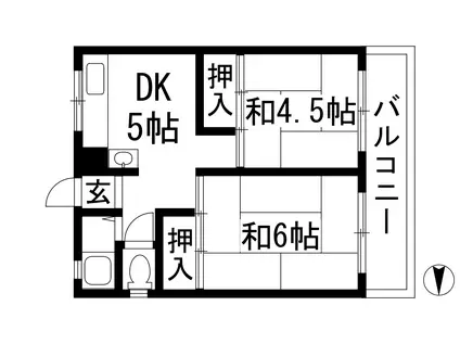 大久保マンション(2DK/4階)の間取り写真