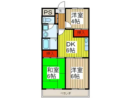 ハイデンス上の宮(3DK/4階)の間取り写真