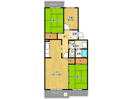 鹿の子台北ハイツ(3LDK/5階)の間取り写真