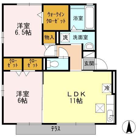 RIVER イースト 北畑 A(2LDK/1階)の間取り写真
