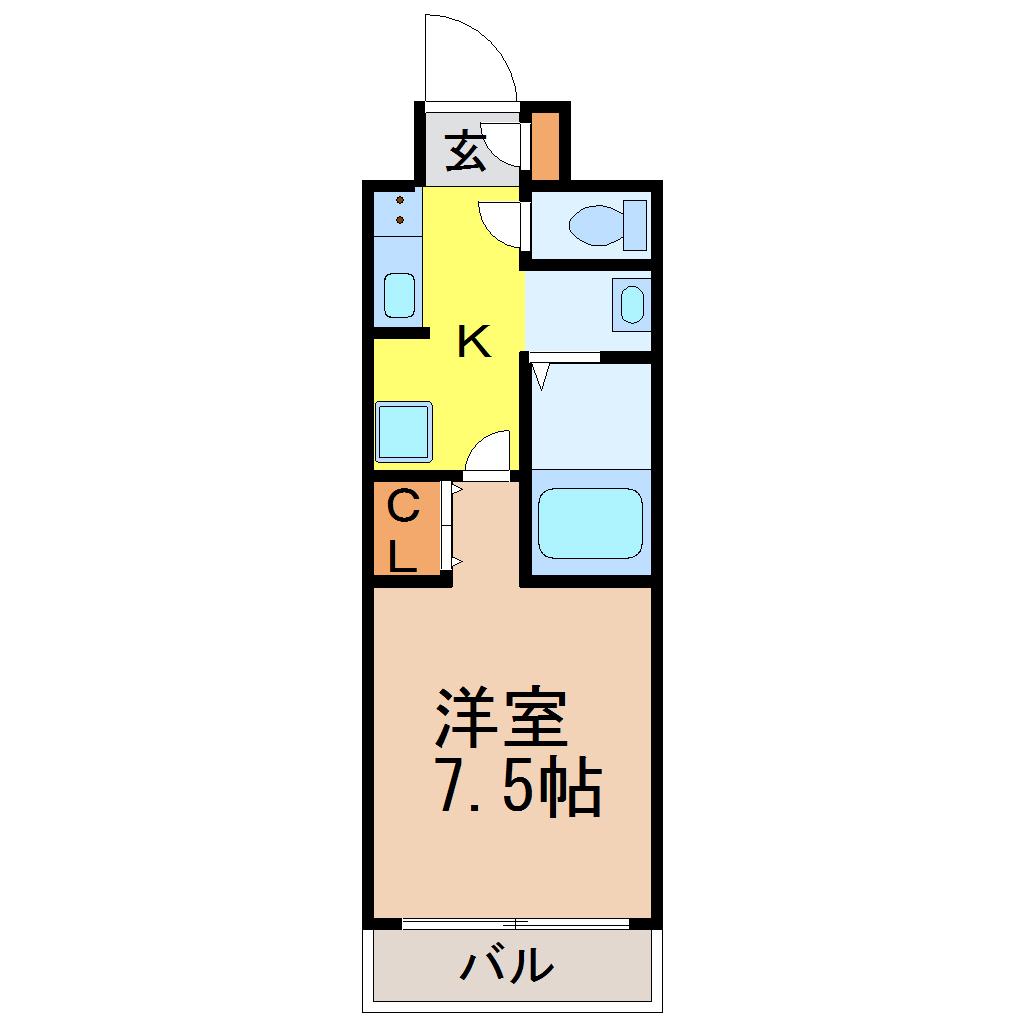 雪見ハイツ(1K/2階)の間取り写真