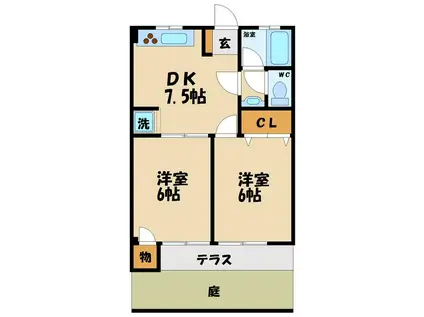 カーサアゼリア(2DK/1階)の間取り写真