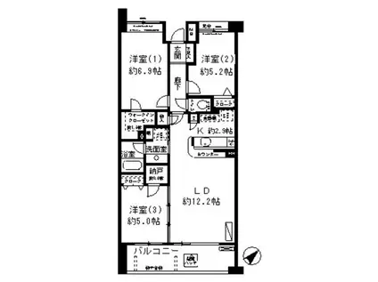 ミレニアムコート青葉台(3LDK/2階)の間取り写真
