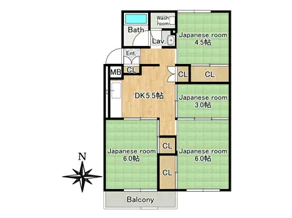 ＪＲ東海道本線 西大路駅 徒歩35分 5階建 築56年(4DK/3階)の間取り写真