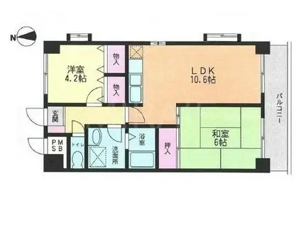 ファインサイト市ヶ尾(2LDK/6階)の間取り写真