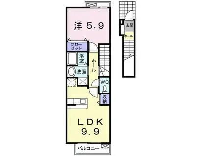 グランツみしま(1LDK/2階)の間取り写真