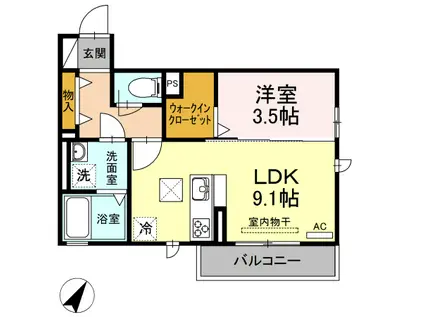 スクエアコート(1LDK/1階)の間取り写真