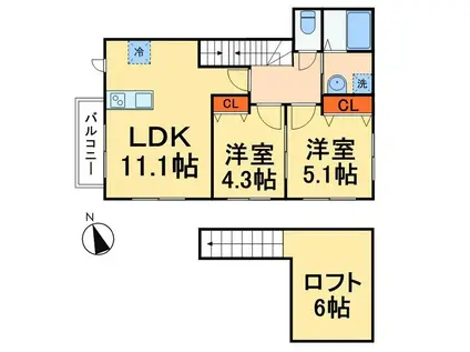黒松亭II(2LDK/2階)の間取り写真
