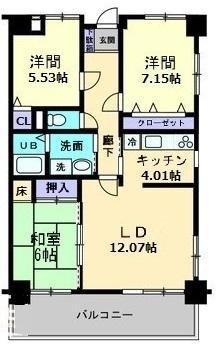 アヴェニール藤塚(3LDK/7階)の間取り写真