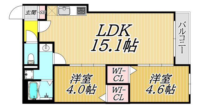ディークラート園田(2LDK/1階)の間取り写真