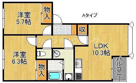 ソレイユA棟 B棟(2LDK/1階)の間取り写真