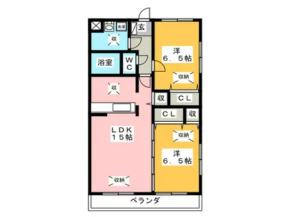 ルネスつちやA棟(2LDK/2階)の間取り写真