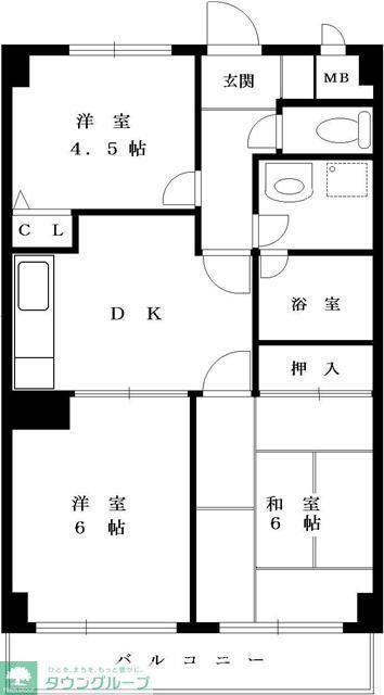 カトルズ中田I(3DK/1階)の間取り写真