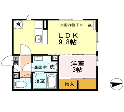 ディアコート和田駅前(1LDK/2階)の間取り写真