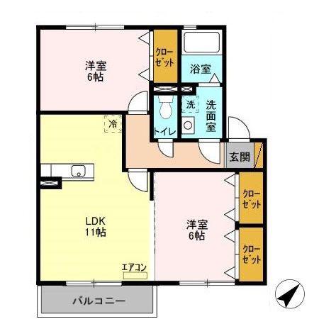 CARINOPENSEE(2LDK/2階)の間取り写真