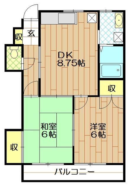 アインハイムII(2DK/1階)の間取り写真