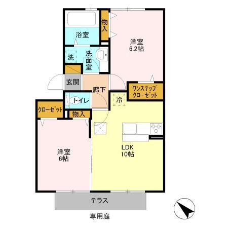 アリエスマンション(2LDK/1階)の間取り写真