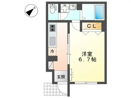 エスポワール ヒルズ(1K/1階)の間取り写真