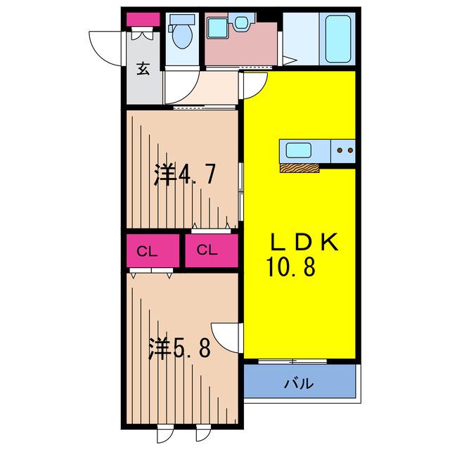 ヴィラM3(2LDK/3階)の間取り写真