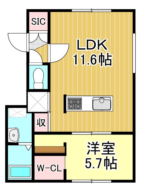 ノルフィーノ美園III(1LDK/2階)の間取り写真