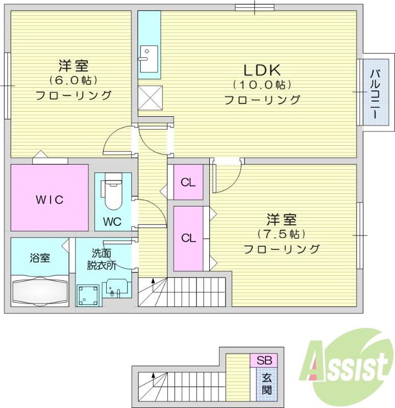 ルミエールA(2LDK/2階)の間取り写真