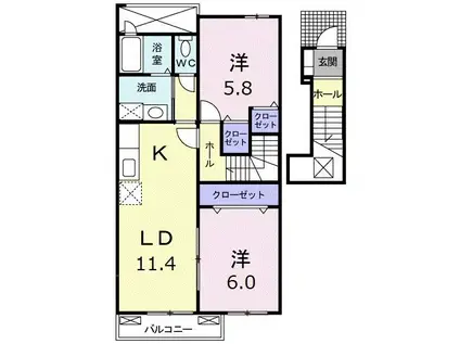 サンリッツ B棟(2LDK/2階)の間取り写真
