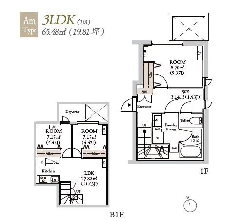 BLANCCOURT三軒茶屋(3LDK/1階)の間取り写真