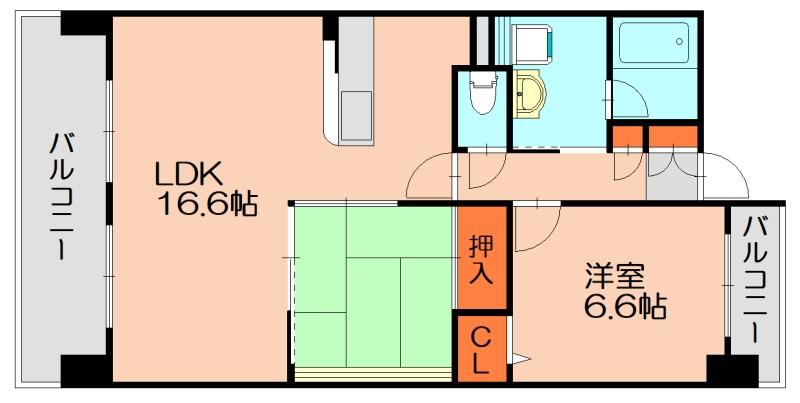 レジデンス空港北(2LDK/6階)の間取り写真