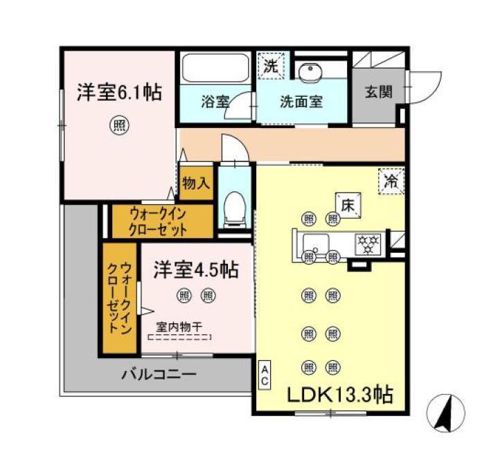 フィオーレ(2LDK/1階)の間取り写真