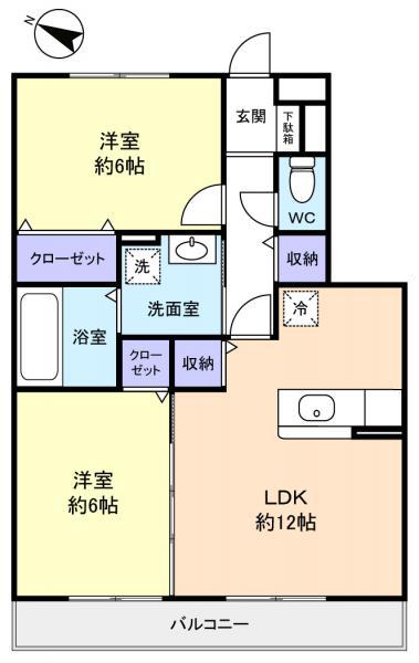 ティエラ奏の杜(2LDK/3階)の間取り写真