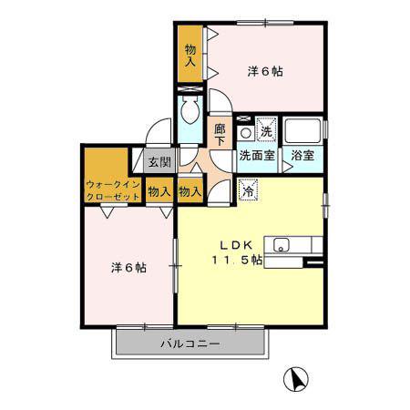 パティオ山ノ下(2LDK/2階)の間取り写真