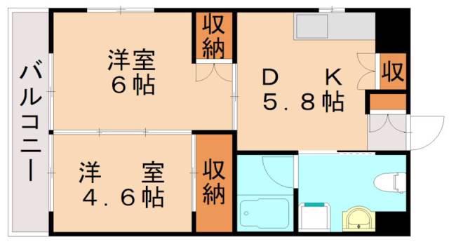 オアーゼ上の原(2DK/4階)の間取り写真