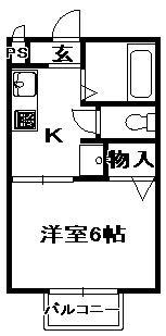 ハイツボヌール(1K/2階)の間取り写真