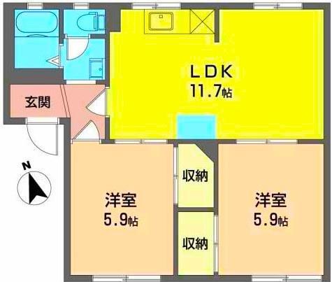 フレグランススギヤマA(2LDK/1階)の間取り写真