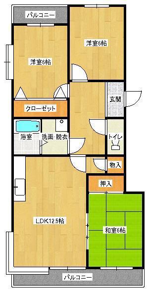 フルハウス稗田(3LDK/2階)の間取り写真