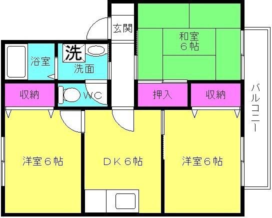 グランドゥール殿元(3DK/1階)の間取り写真